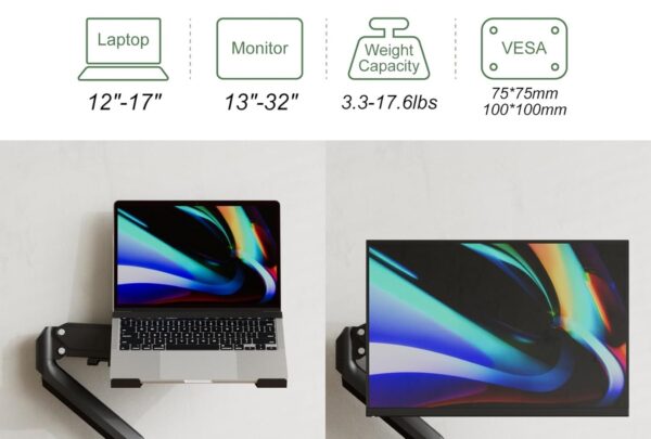 Monitor Desk Mounts-vesa 100x100, gas spring counterbalance, both for laptop and computer screen - 图片 2